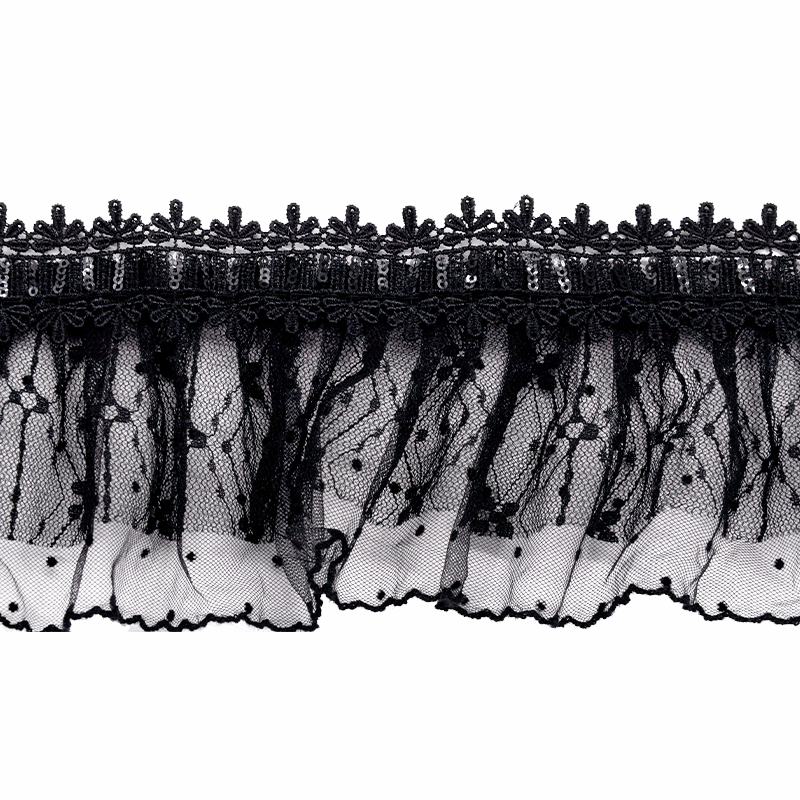 Belagio Enterprises - 3 1/2" Width Doubled Gathered Lace (10 Yard Roll) - BRL-802-02 Black