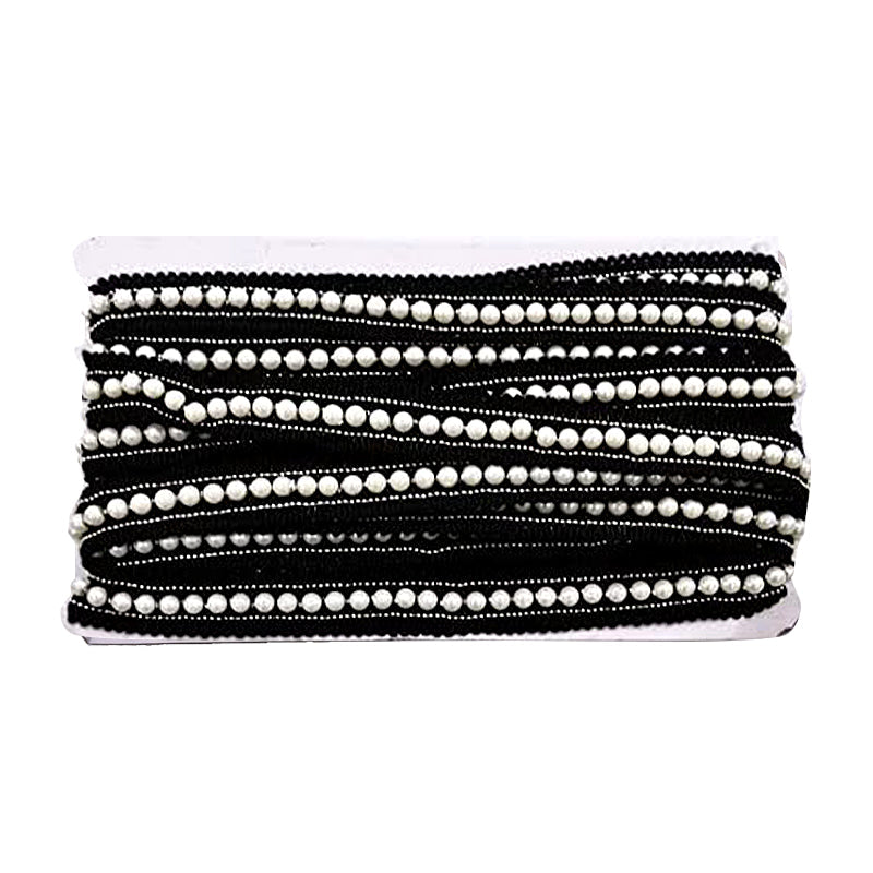 Belagio Enterprises - 3" Width Double Gathered Lace with Scattered Pearls (10.5 Yard Roll) - BTP-1801-02 Black