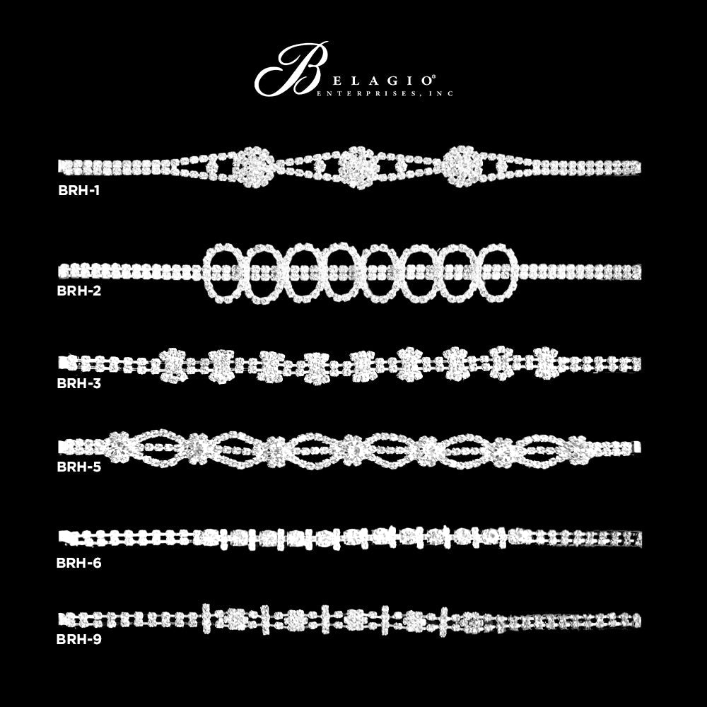 Belagio Enterprises - 6pcs Silver Rhinestone Elastic Headband - BRH-5
