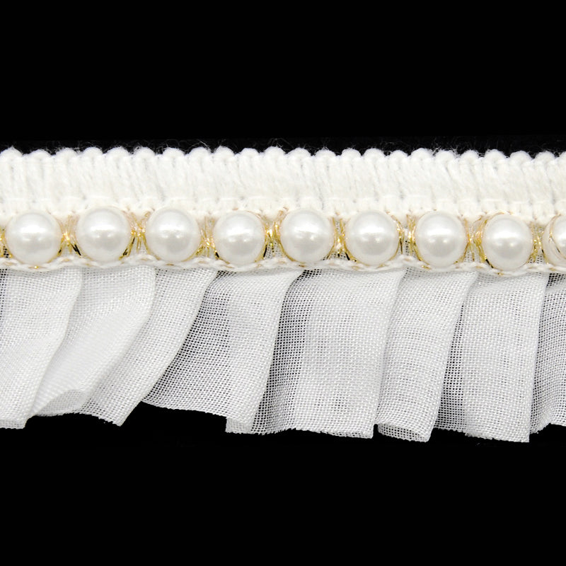 Belagio Enterprises - Gathered Lace with Large Pearl - 2" (15 YDS)-BPV-304-27