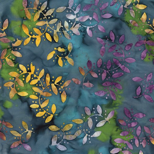 Benartex 9256-52 Bali Tropical Retreat - Vine Denim/Multi 45" Fabric Per Yard
