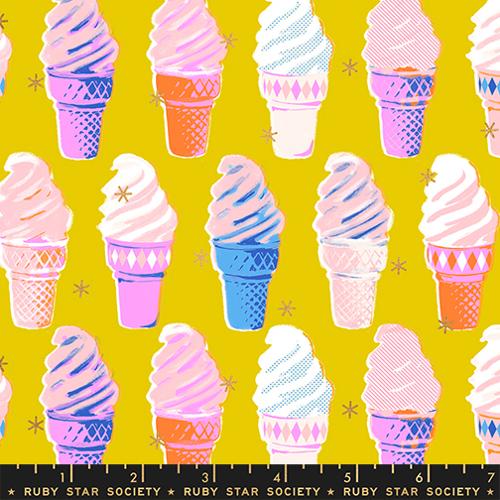 Best Day Ever Metallic Golden Ice Cream Cotton 43"/44" Fabric Per Yard