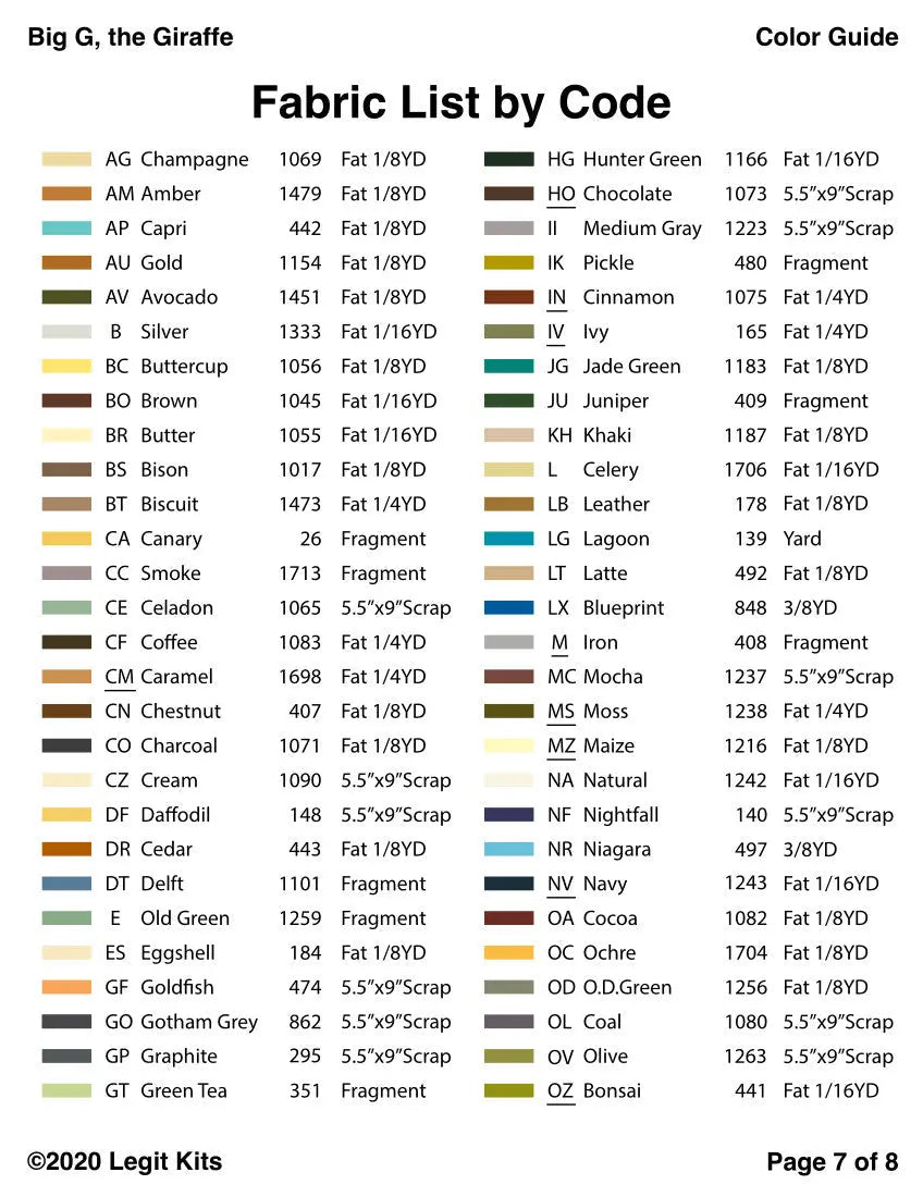 Big G the Giraffe Quilt Kit Legit Kits