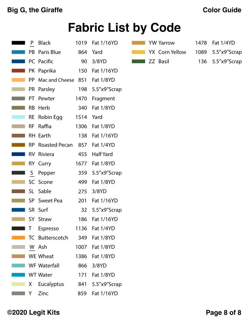 Big G the Giraffe Quilt Kit Legit Kits