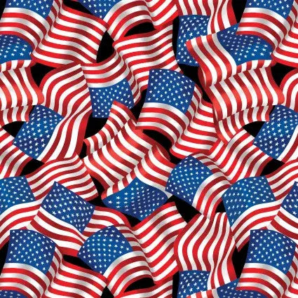 Black Background Flag Celebration Cotton Wideback Fabric Per Yard - Linda's Electric Quilters