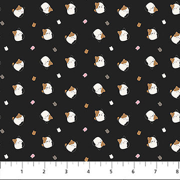 Black Calico Cat Tossed Squishmallows Cotton 44"/45" Fabric Per Yard