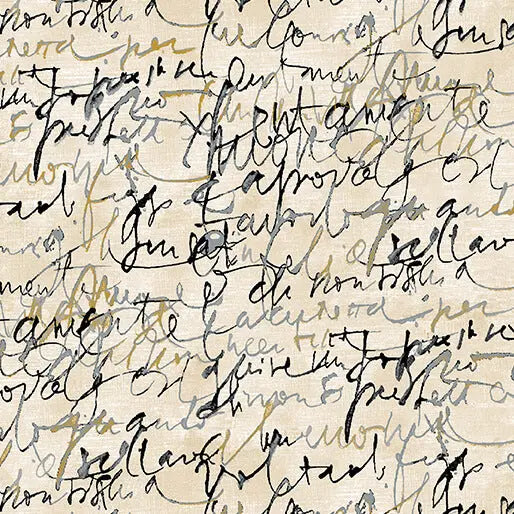 Black/Cream Fluidity Script Large Cotton 44”/45" Fabric Per Yard Benartex Inc