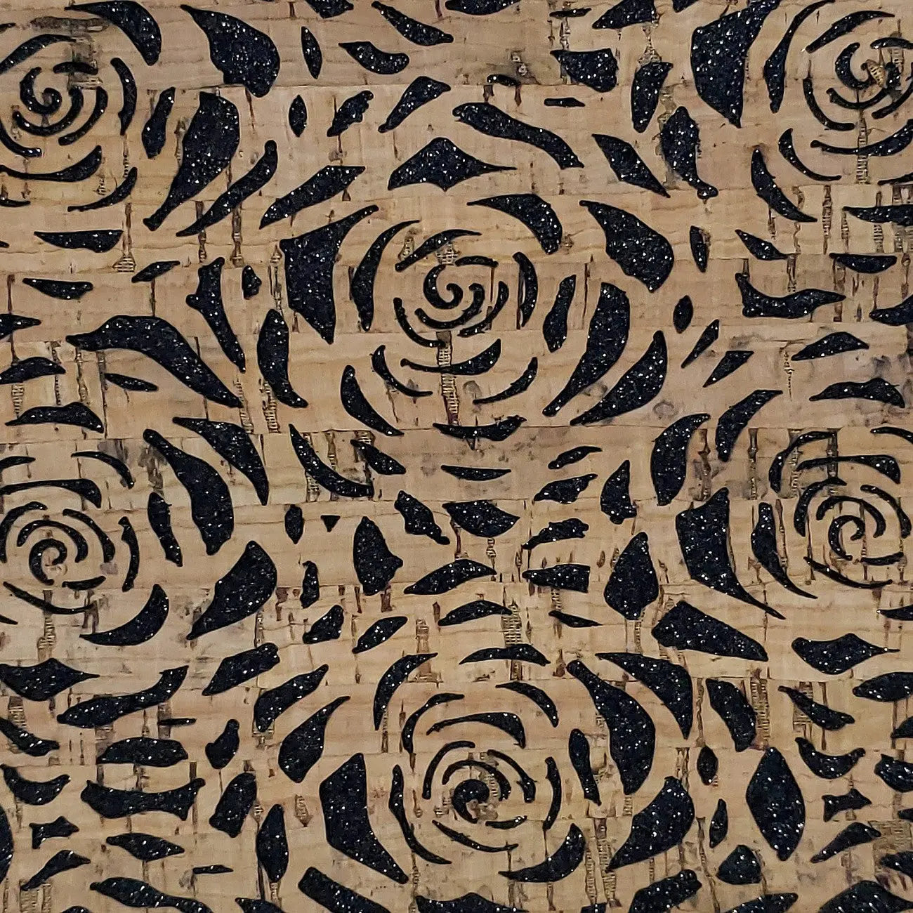 Black Glitter Backed Roses Pro Lite Cork 1/2 yard - Linda's Electric Quilters