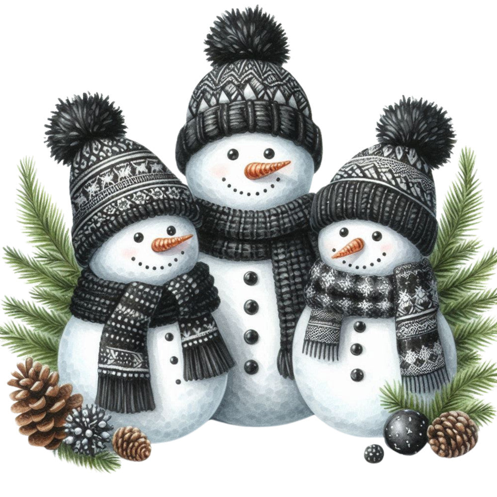 Black Hat Snowmen Fabric Panel 11 QuiltingFabricPanels