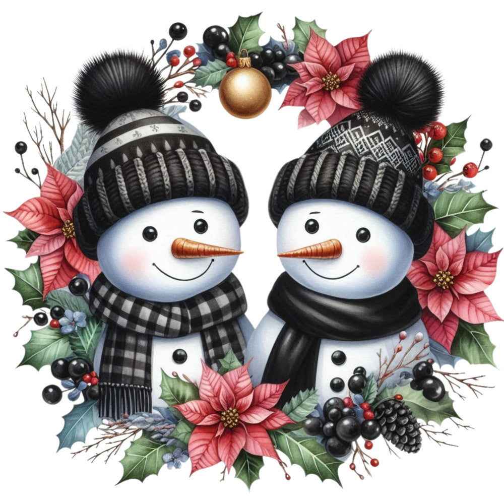 Black Hat Snowmen Fabric Panel 19 QuiltingFabricPanels
