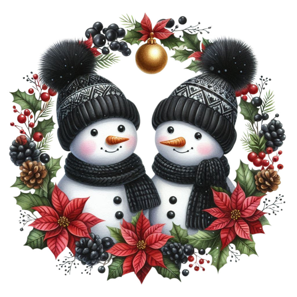 Black Hat Snowmen Fabric Panel 25 QuiltingFabricPanels