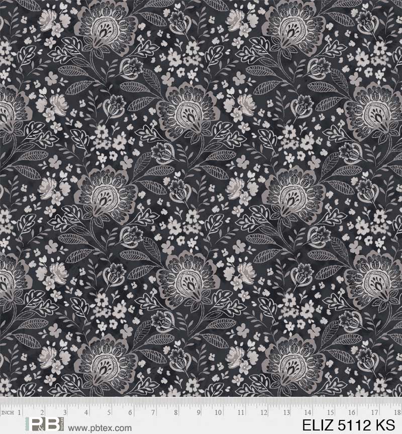 Black Jacobean Allover Elizabeth Wideback Fabric Per Yard - Linda's Electric Quilters