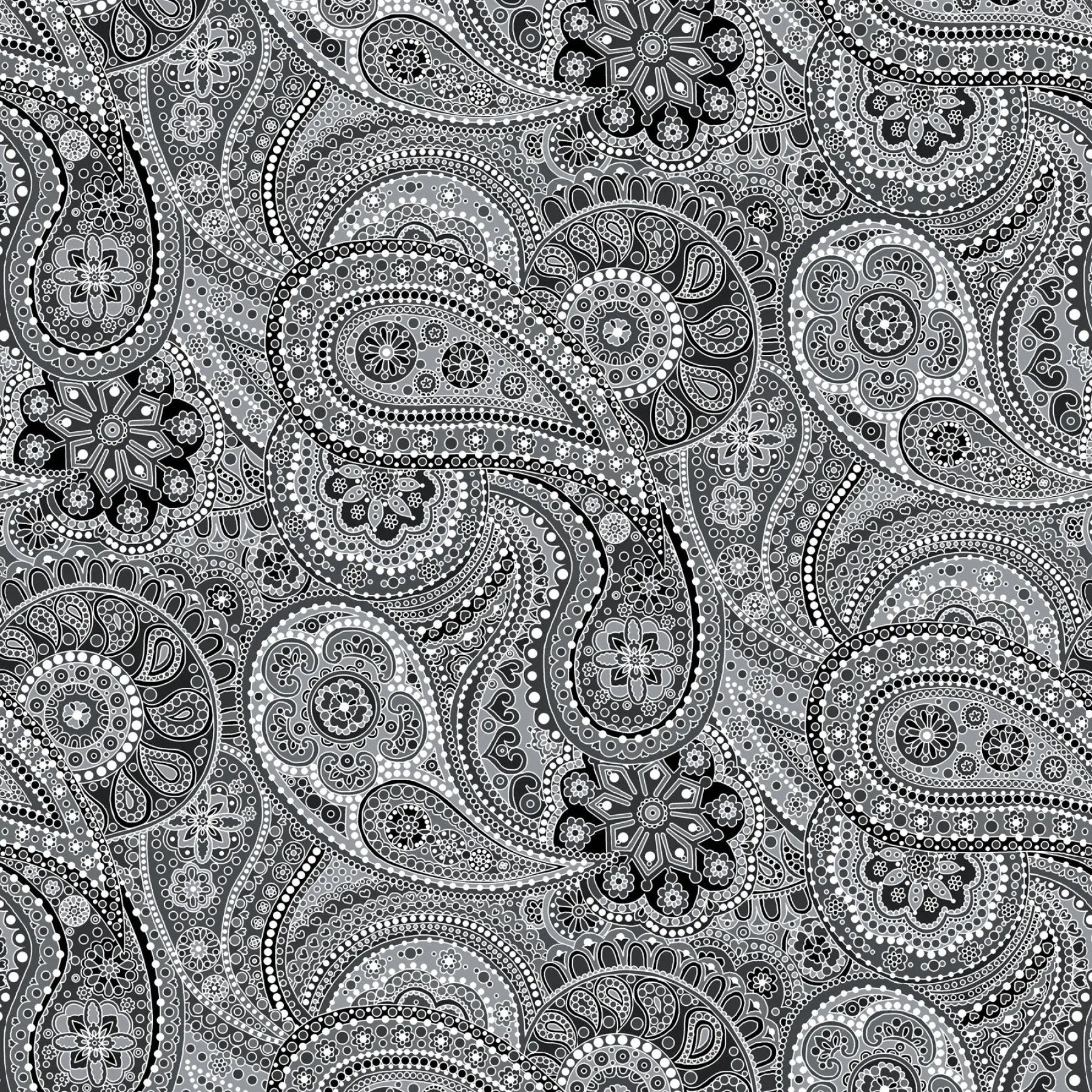 Black Large Paisley Paradise Wideback Fabric per yard - 108