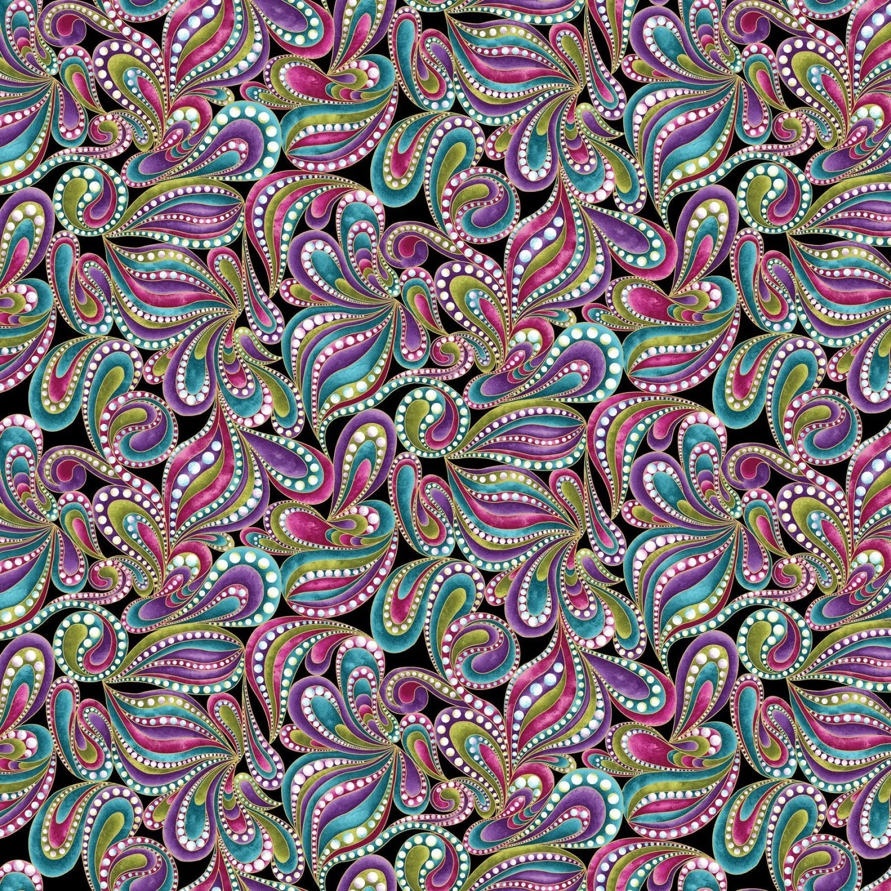 Black Multi Paisley Style Cotton Wideback Fabric Per Yard - Linda's Electric Quilters