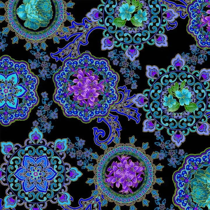 Black Opulent Medallion Cotton Wideback Fabric Per Yard Michael Miller Fabrics