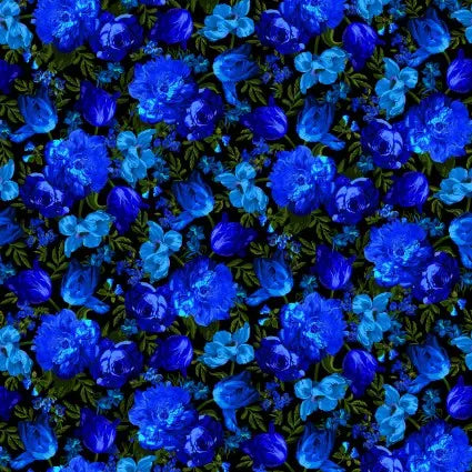 Black Royal Midnight Floral Cotton Wideback Fabric per yard - Linda's Electric Quilters