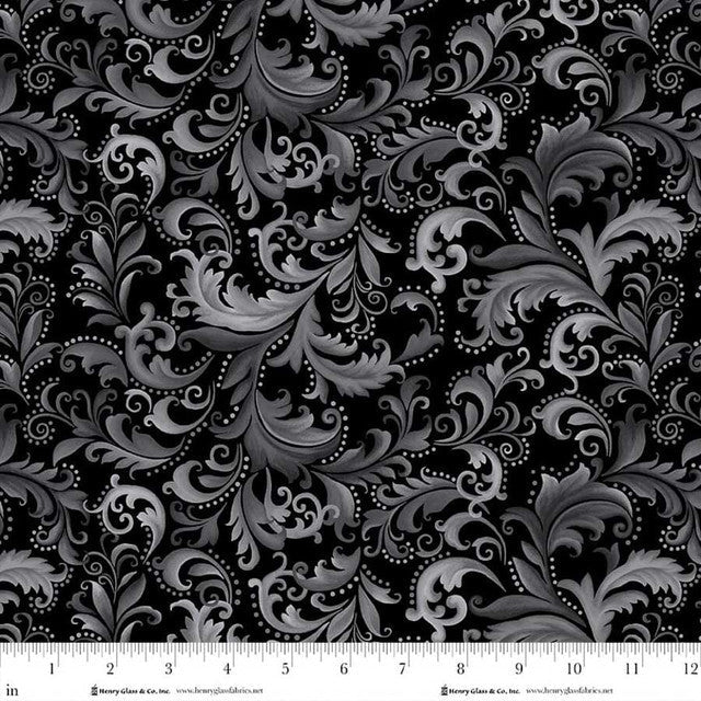 Black Scrolls Scarlet's Treasure 44"/45" Cotton Fabric Per Yard