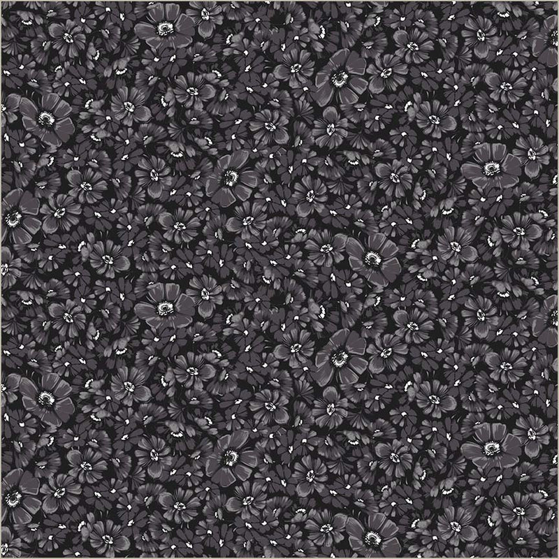 Black Verona Allegra Blooms Cotton 44”/45” Fabric Per Yard