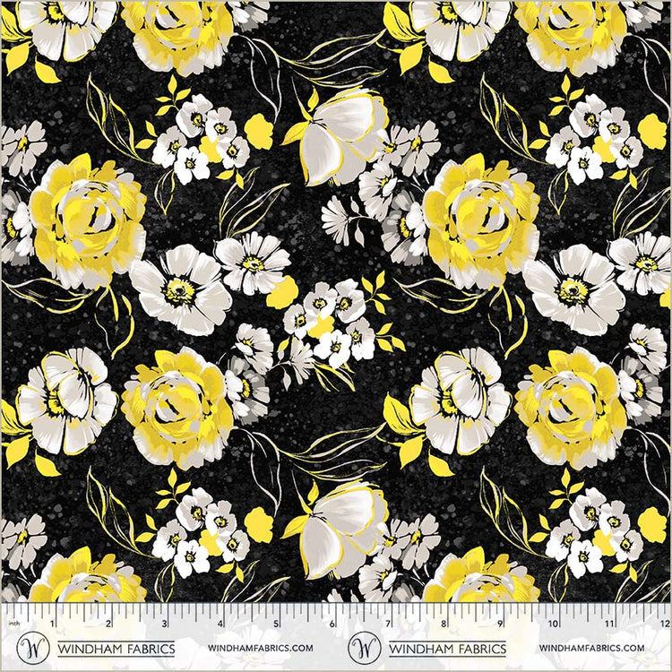 Black Verona Fiori Cotton 44”/45” Fabric Per Yard