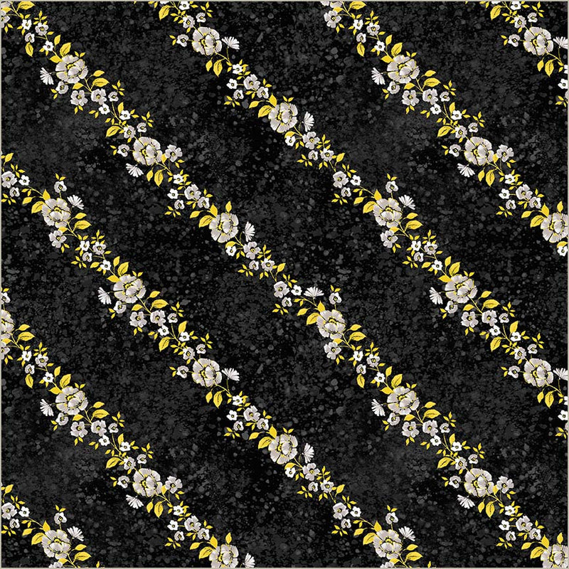 Black Verona Verita Vine Cotton 44”/45” Fabric Per Yard
