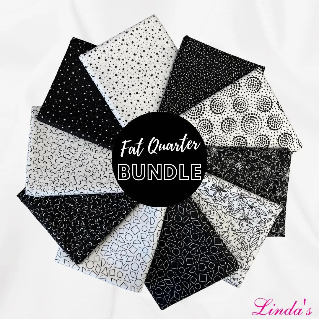 Black and White Fat Quarter Bundle - Set of 10 - Linda's Electric Quilters