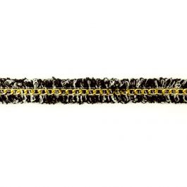 Black and White Frayed Denim Trim with Gold Chain, 1-inch X 5 Yard Roll - Sewing & Upholstery Trim