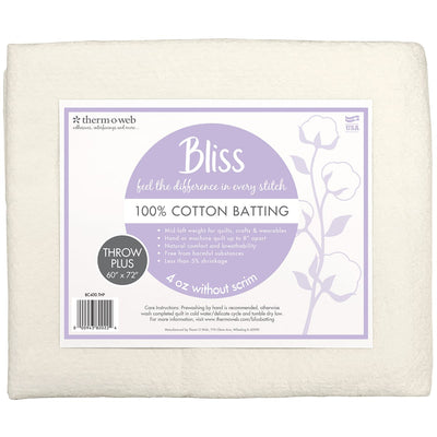 Bliss 100% Cotton Batting - Throw Plus 60" x 72"