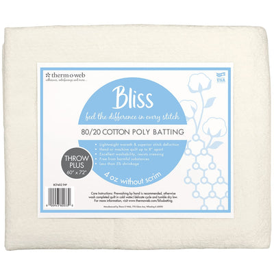 Bliss 80/20 Cotton Poly Batting - Throw Plus 60" x 72"