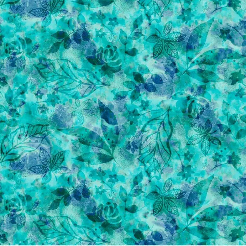 Blue Aqua Botanics Cotton Wideback Fabric Per Yard P&B Textiles