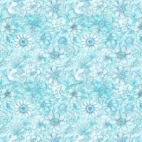 Blue Aqua Flower Tonal Wideback Fabric per yard - Linda's Electric Quilters