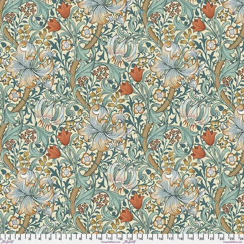 Blue Autumn Golden Lily Cotton Wideback Fabric per yard