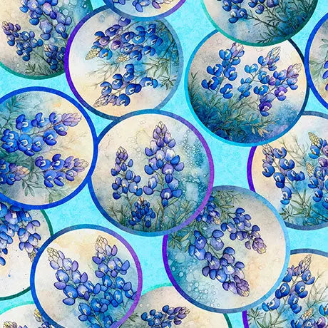 Blue Bluebonnet Vignettes Cotton 44"/45" Fabric Per Yard