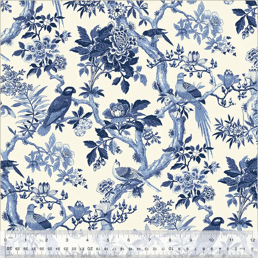 Blue Byrd Porcelain Wideback Cotton Fabric Per Yard - Linda's Electric Quilters