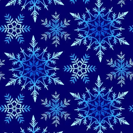 Blue Crystal Frost Snowflakes Cotton Wideback Fabric per yard - Linda's Electric Quilters