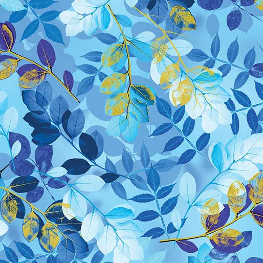 Blue Ethereal Leaves Cotton 44"/45" Fabric Per Yard Benartex Inc