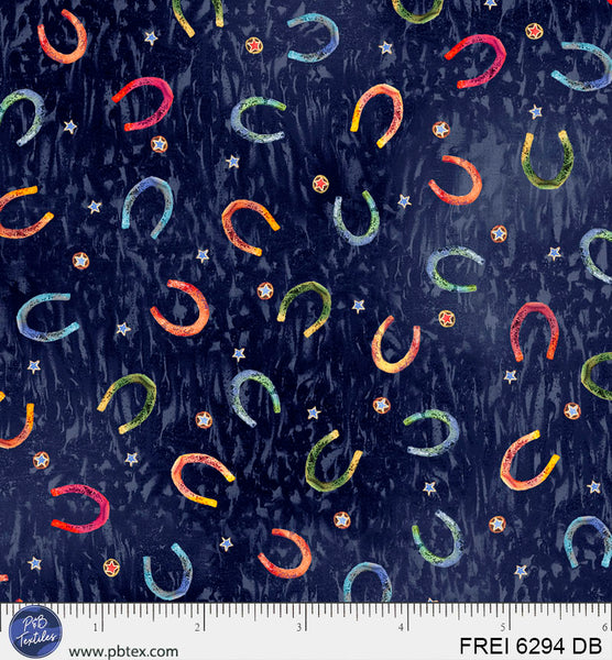 Blue Free Rein Tossed Horseshoes 44"/45" Cotton Fabric Per Yard