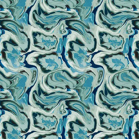 Blue Green Turquoise Swirl Fern Virtuoso Cotton 44"/45" Fabric Per Yard