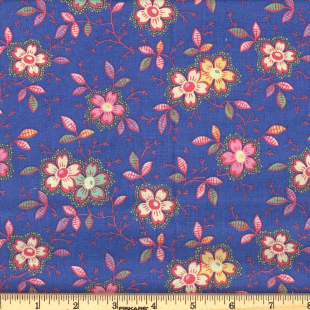 Blue Happy Floral 45" Wide Cotton Fabric Per Yard