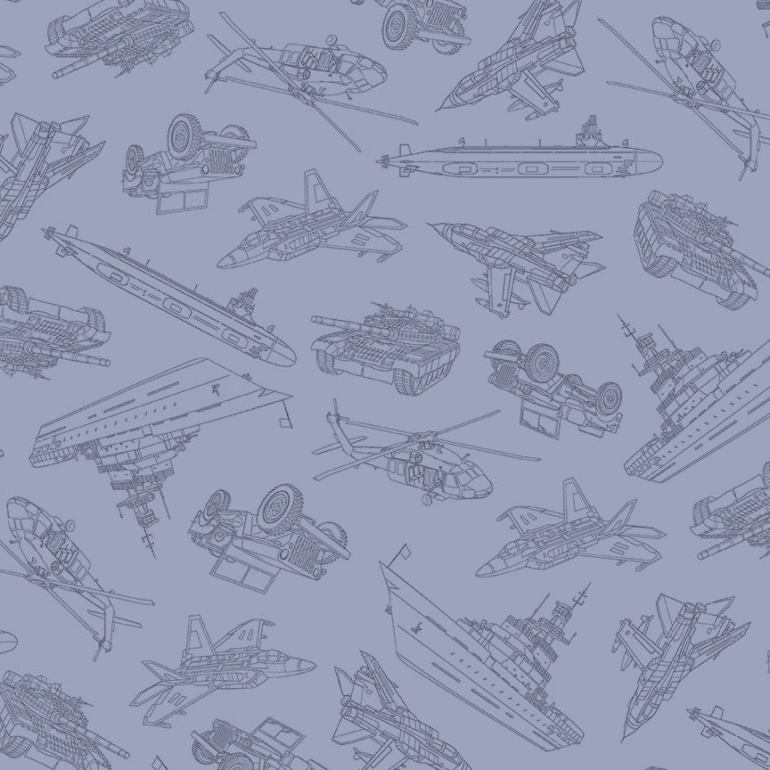 Blue Military Convoy Path to Freedom Cotton 44"/45" Fabric Per Yard