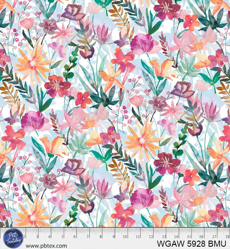 Blue Multi Whispering Gardens Cotton Wideback Fabric Per Yard P&B Textiles