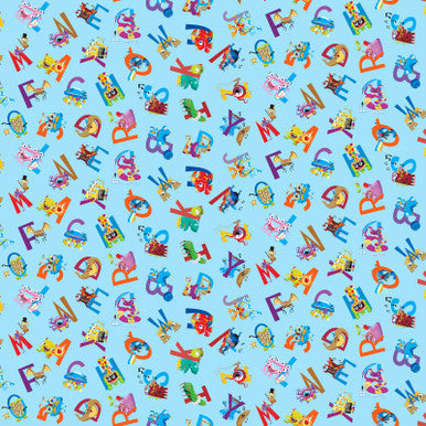 Blue My Silly Monster ABCs Silly Monster's Silhouette Cotton 43"/44" Fabric Per Yard