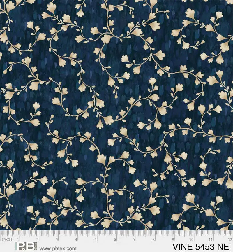 Blue Navy Vine Scroll Cotton Wideback Fabric per yard - Linda's Electric Quilters