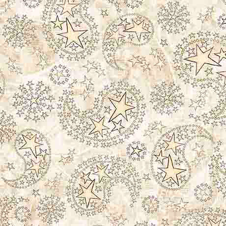 Cream Paisley & Stars 1776 Cotton 44"/45" Fabric Per Yard