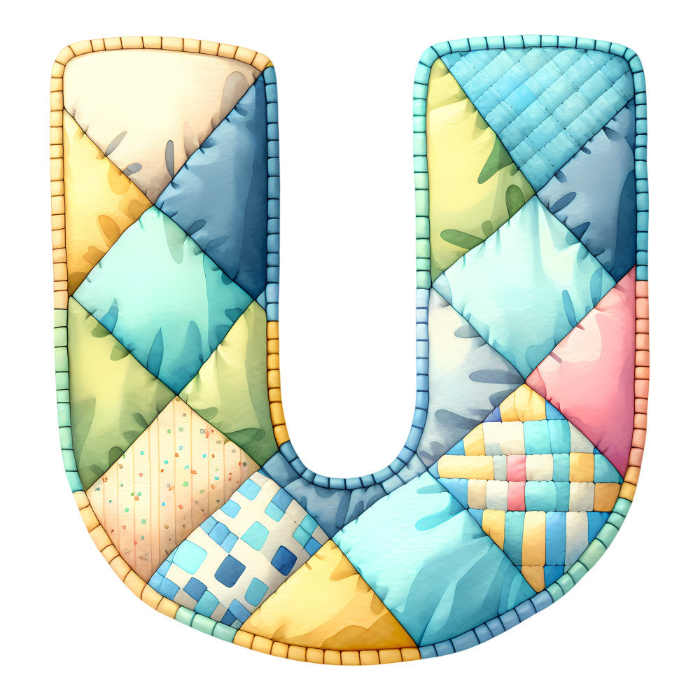 Blue Patchwork Alphabet Fabric Panel 29