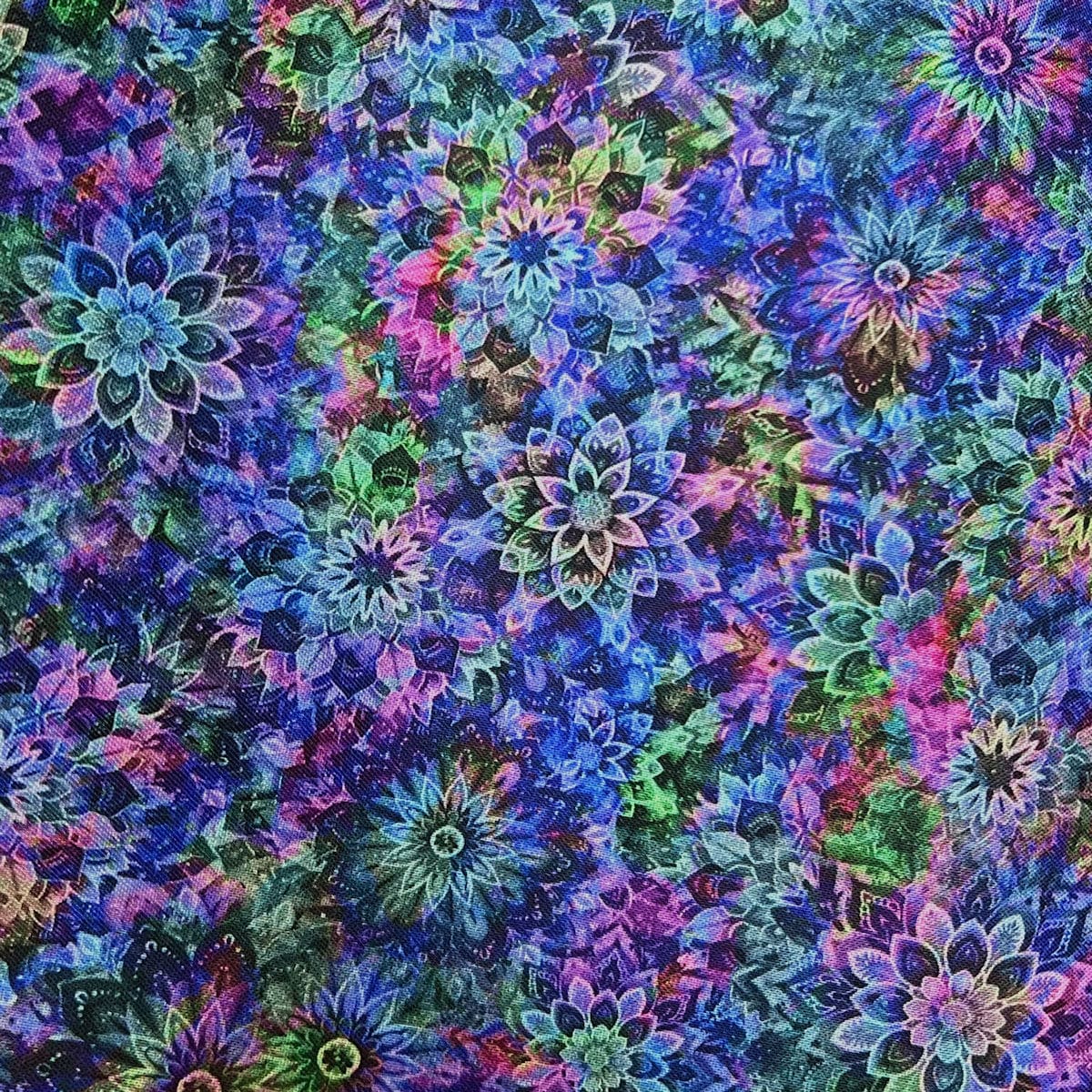 Blue Purple Multicolor Quilt Back - Dancin' Dahlias 108" wide Fabric per yard
