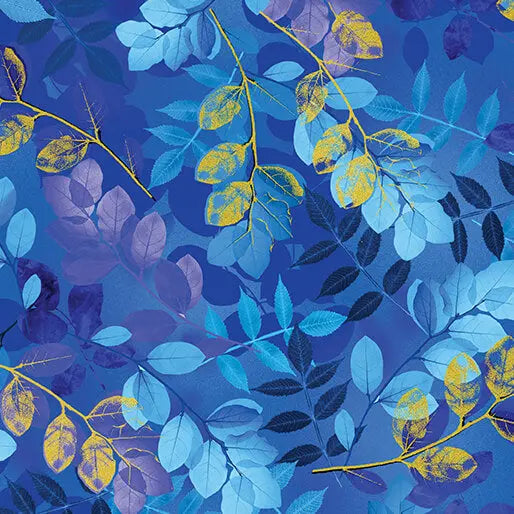 Blue Royal Ethereal Leaves Cotton 44"/45" Fabric Per Yard Benartex Inc