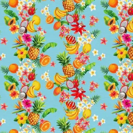 Blue Tropicana Tropical Stripes Cotton Wideback Fabric per yard PBS Fabrics
