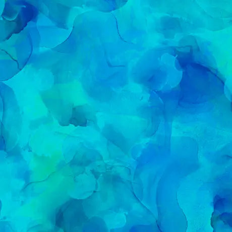 Blue Turquoise Aura Watercolor Blender Wideback Cotton Fabric per yard Quilting Treasures Fabric