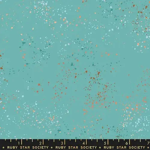 Blue Turquoise Speckled Metallic Cotton Wideback Fabric per yard 