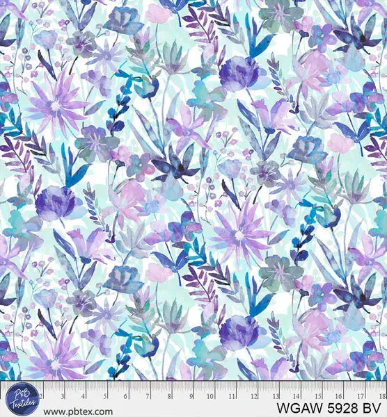 Blue Violet Whispering Gardens Cotton Wideback Fabric Per Yard P&B Textiles